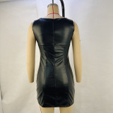 Women Spring Summer pu-Leather Sleeveless Bodycon Dress