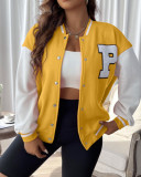 Plus Size Women Casual Colorblock Baseball Jacket