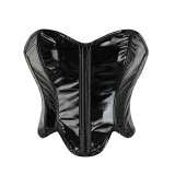 Women Crop Pu-Leather Glossy Zip Corset
