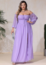 Plus Size Women Chiffon Off Shoulder Strapless Sexy Lace Puff Sleeve Dress Plus Size Women Chiffon Off Shoulder Strapless Sexy Lace Puff Sleeve Dress