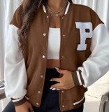Plus Size Women Casual Colorblock Baseball Jacket