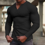Men's waffle Solid Long Sleeve Basic Top