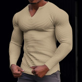 Men's waffle Solid Long Sleeve Basic Top