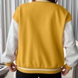 Plus Size Women Casual Colorblock Baseball Jacket