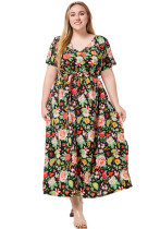 Plus Size Women Summer V Neck Short Sleeve Printed Bohemian Dress Plus Size Women Summer V Neck Short Sleeve Printed Bohemian Dress