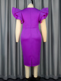 Women spring studded V neck Elegant party Ruffle Sleeve dress