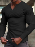 Men's waffle Solid Long Sleeve Basic Top
