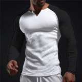 Men's Long Sleeve Color Block Waffle Basic T-Shirt