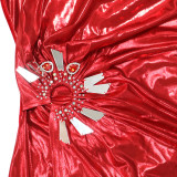 Women Sleeveless High Slit Solid Beaded Maxi Dress