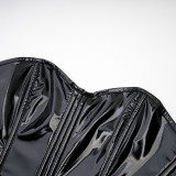 Women Crop Pu-Leather Glossy Zip Corset
