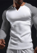 Men's Long Sleeve Color Block Waffle Basic T-Shirt