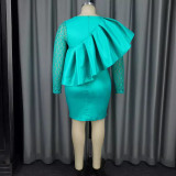 Women Elegant Lace Sleeve Formal Party Party Ruffle Dress