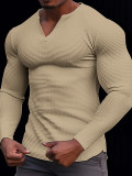 Men's waffle Solid Long Sleeve Basic Top