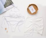 Solid Color Three-Piece Bikini Swimwear Lace-Up Swimsuit