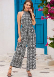 Boho Casual Halter Neck Slim Waist Wide Leg Jumpsuit