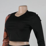 Sexy Printed Patchwork Contrast Slim Fit Long Sleeve Two-Piece pants Set