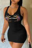 sexy printed strap casual bodycon dress