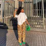 Spring Women's Casual Yellow Comfort Straight Pants