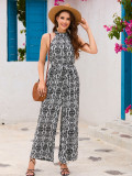 Boho Casual Halter Neck Slim Waist Wide Leg Jumpsuit