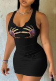 sexy printed strap casual bodycon dress