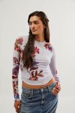 spring and summer Floral printed long-sleeved mesh Top