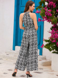Boho Casual Halter Neck Slim Waist Wide Leg Jumpsuit