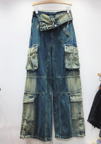 spring Trendy High Waist Style Pocket Cargo Denim Straight Pants Women's Loose Slim Fit Wide Leg trousers spring Trendy High Waist Style Pocket Cargo Denim Straight Pants Women's Loose Slim Fit Wide Leg trousers