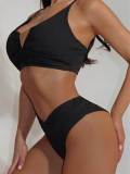 Two Pieces bikini set solid color v-neck swimsuit