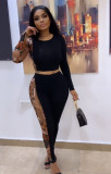 Sexy Printed Patchwork Contrast Slim Fit Long Sleeve Two-Piece pants Set