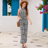 Boho Casual Halter Neck Slim Waist Wide Leg Jumpsuit