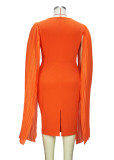 Spring Chic Round Neck Patchwork Pleated Sleeve Bodycon Pencil dress