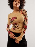 spring and summer Floral printed long-sleeved mesh Top