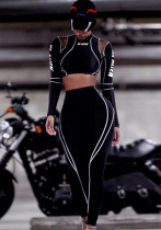 Spring Women's See-Through Mesh Patchwork Printed Slim Long Sleeve Casual two piece pants set