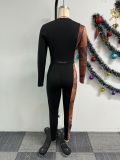 Sexy Printed Patchwork Contrast Slim Fit Long Sleeve Two-Piece pants Set