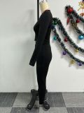 Sexy Printed Patchwork Contrast Slim Fit Long Sleeve Two-Piece pants Set