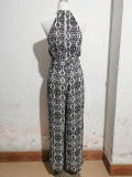 Boho Casual Halter Neck Slim Waist Wide Leg Jumpsuit