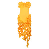 Women's Summer Sexy Strapless Ruffle Tassel Dress