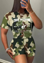 Fashionable Casual Trendy Printed Short-Sleeved Two Piece Shorts Set Fashionable Casual Trendy Printed Short-Sleeved Two Piece Shorts Set