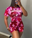 Fashionable Casual Trendy Printed Short-Sleeved Two Piece Shorts Set