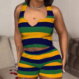 Stylish Casual Trendy Print Vest Shorts Two Piece Set