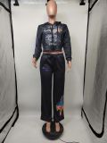 Women's Fashion Positioning Print Hoodies Casual Pants Two Piece Set