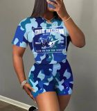 Fashionable Casual Trendy Printed Short-Sleeved Two Piece Shorts Set