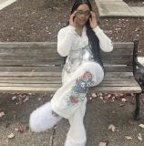 Women's Fashion Positioning Print Hoodies Casual Pants Two Piece Set