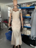 Women Elegant Beaded Off-Shoulder High-Waist Slit Bodycon Dress