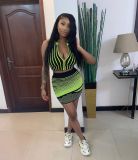 Women's Digital Positioning Striped Print Sleeveless Two Piece Skirt Set