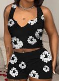Stylish Casual Trendy Print Vest Shorts Two Piece Set