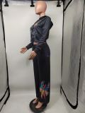 Women's Fashion Positioning Print Hoodies Casual Pants Two Piece Set