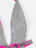 Sexy Shiny String Bow Tie Halter Neck One-Piece Women's Swimsuit