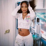 Women's Fashion Positioning Print Hoodies Casual Pants Two Piece Set