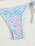 Sexy Bikini Mermaid Print Two Pieces Swimsuit Women's Halter Neck Beach Wear